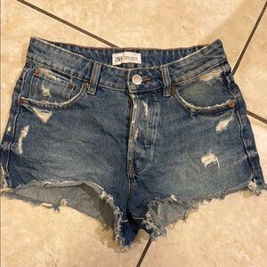 Zara Blue Jean Shorts with Distressed Details